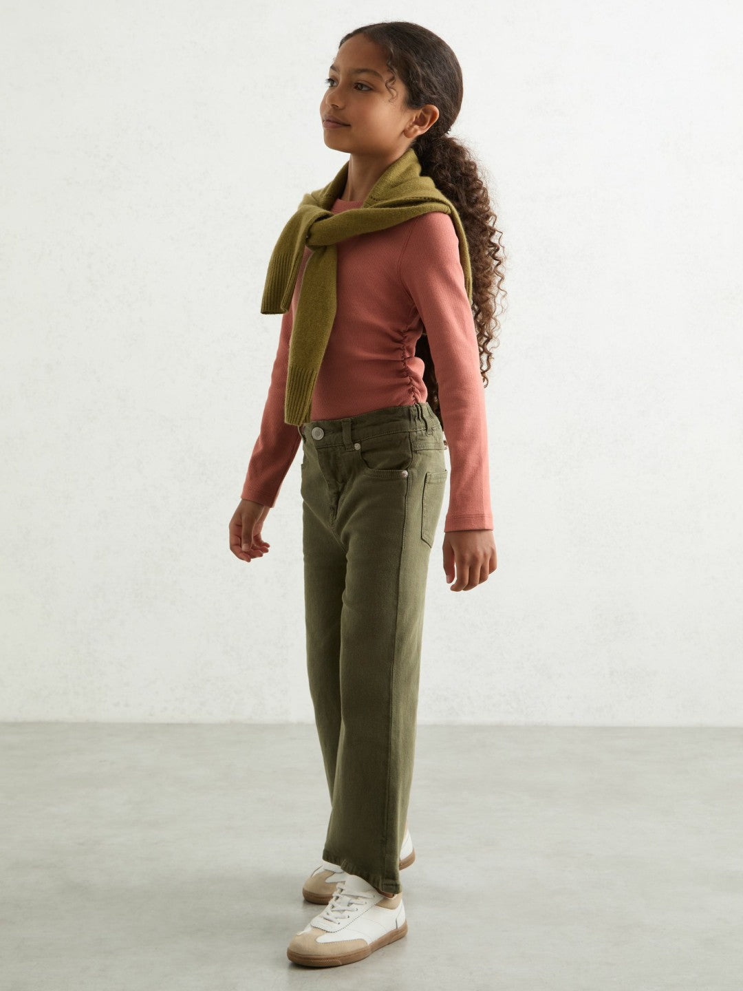 Reiss 9-13 yrs Cotton Ruched Long-Sleeve T-Shirt with Stretch in Rose
