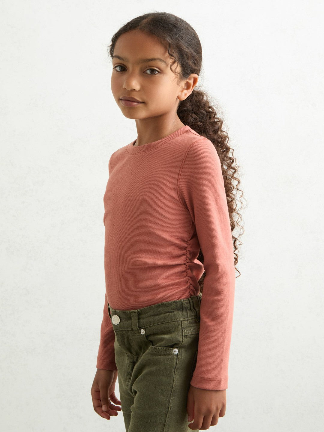 Reiss 9-13 yrs Cotton Ruched Long-Sleeve T-Shirt with Stretch in Rose