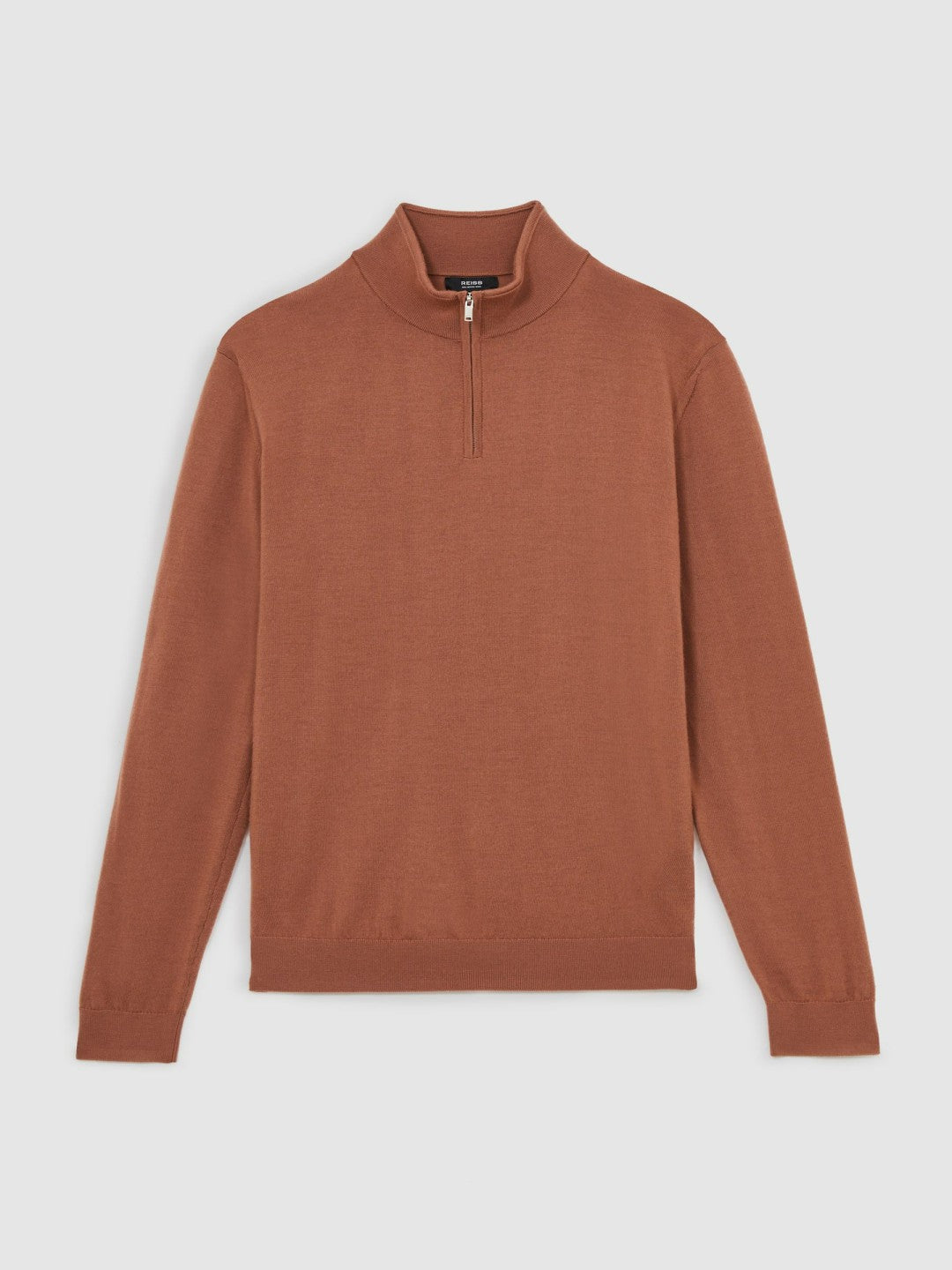 Reiss Merino Wool Half-Zip Jumper in Cinnamon Brown