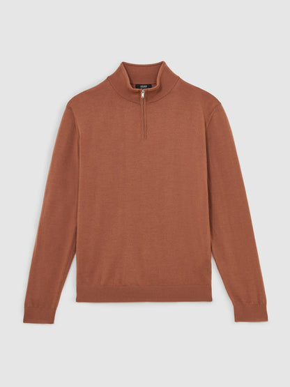 Reiss Merino Wool Half-Zip Jumper in Cinnamon Brown