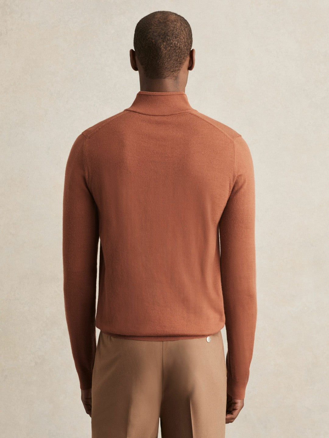 Reiss Merino Wool Half-Zip Jumper in Cinnamon Brown