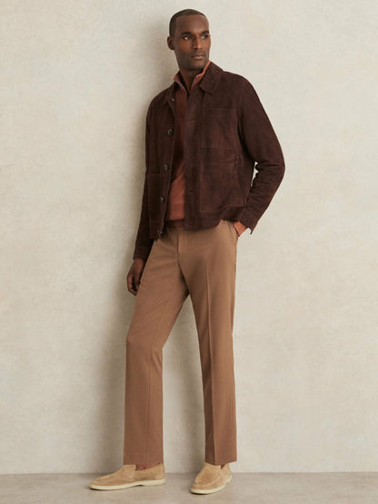 Reiss Merino Wool Half-Zip Jumper in Cinnamon Brown