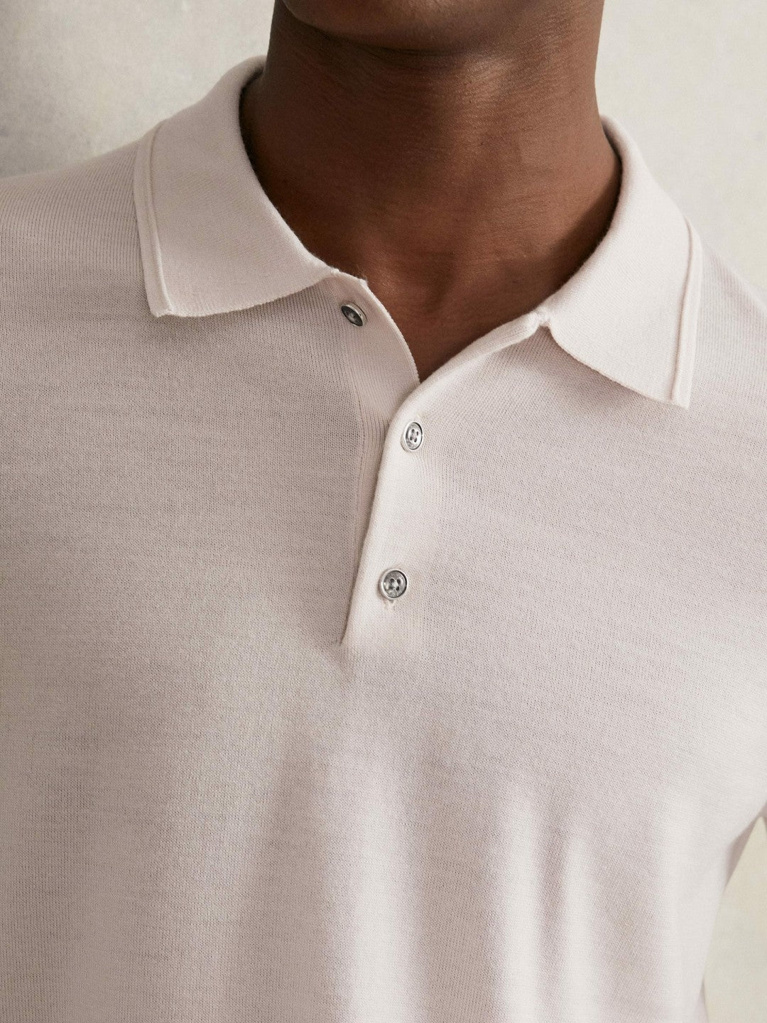 Reiss Merino Wool Long-Sleeve Polo Shirt in Beige