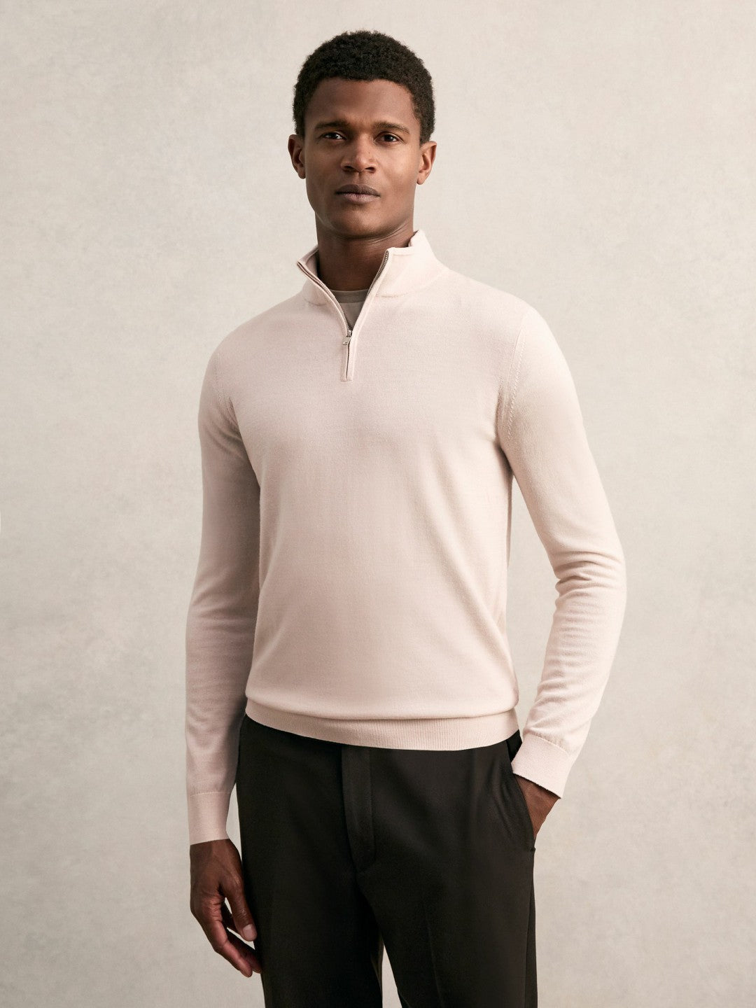 Reiss Merino Wool Half-Zip Jumper in Beige