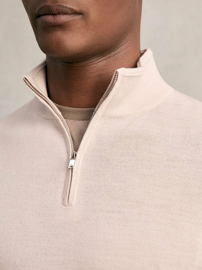 Reiss Merino Wool Half-Zip Jumper in Beige