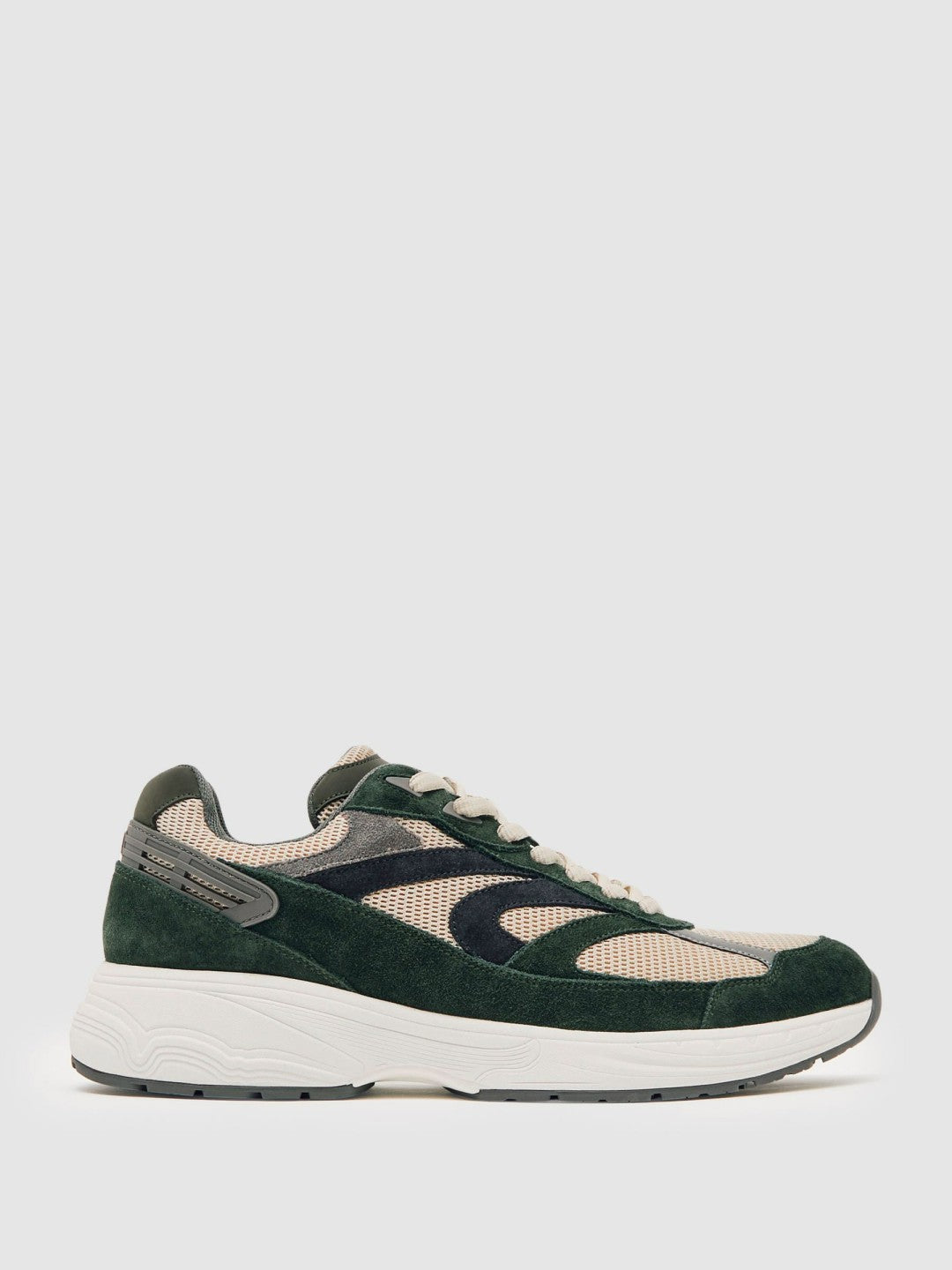 Reiss Panelled Running Trainers in Forest Green/Stone