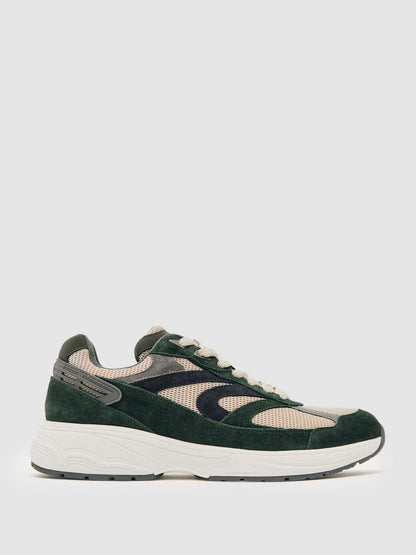 Reiss Panelled Running Trainers in Forest Green/Stone