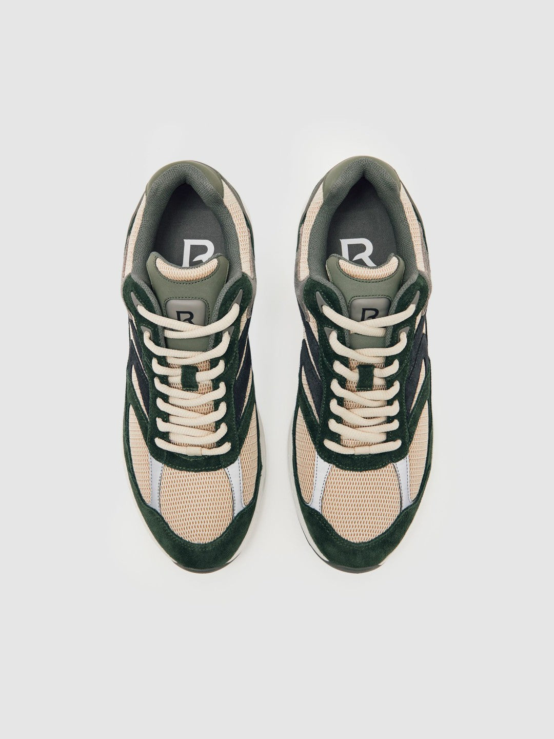 Reiss Panelled Running Trainers in Forest Green/Stone