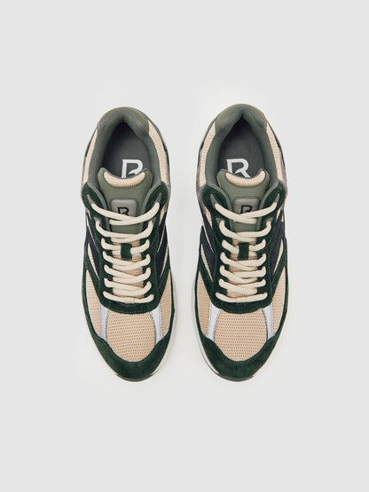 Reiss Panelled Running Trainers in Forest Green/Stone