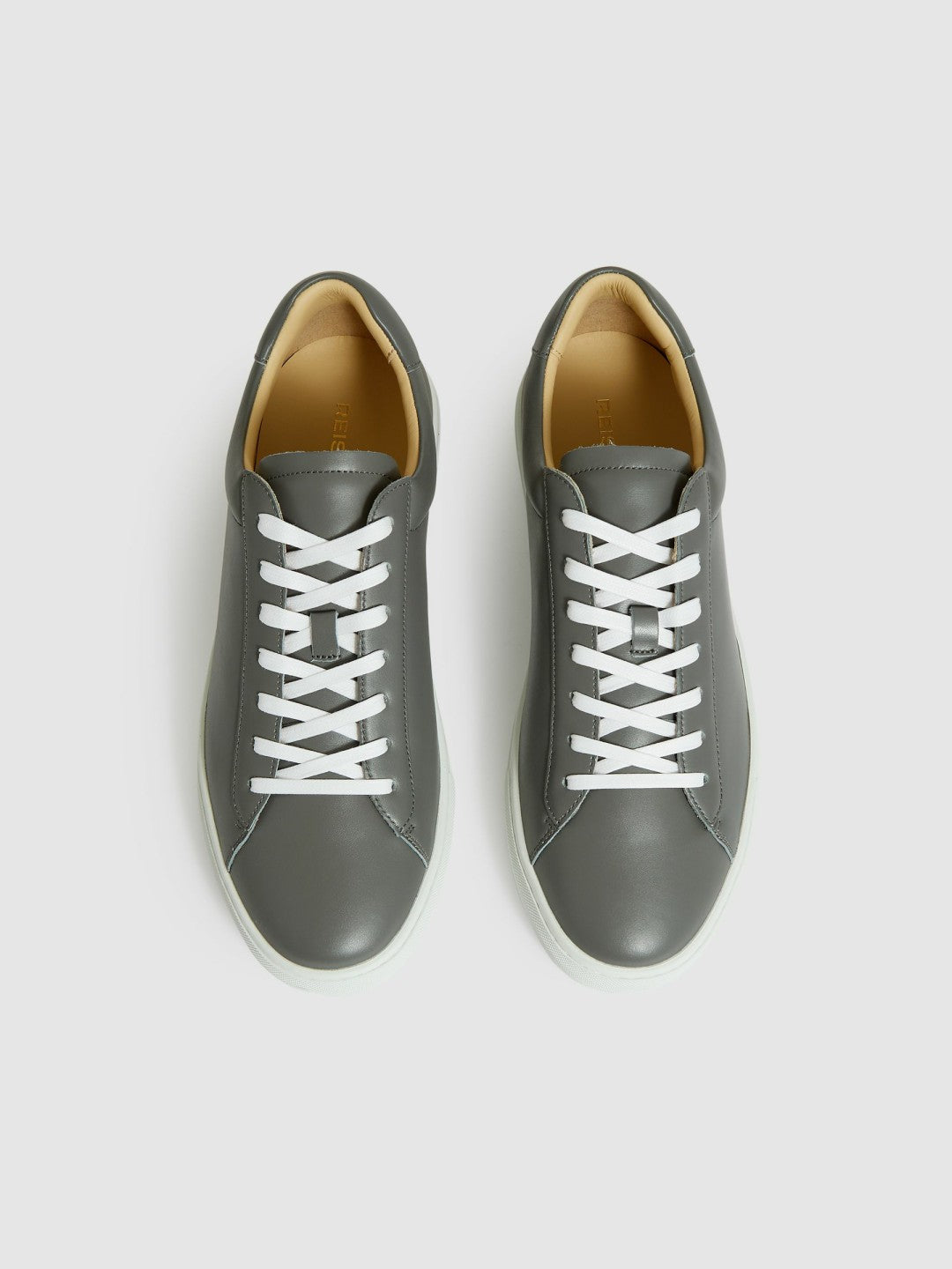 Reiss Leather Low-Top Trainers in Graphite Grey