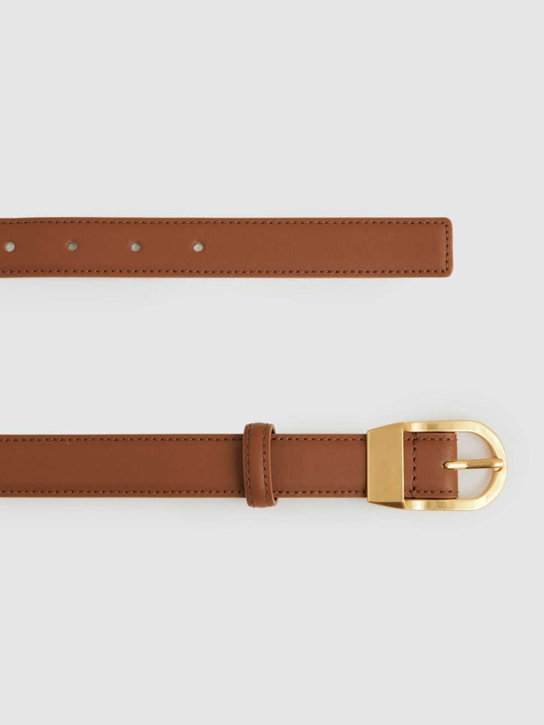 Reiss Leather Curved-Buckle Belt in Tan