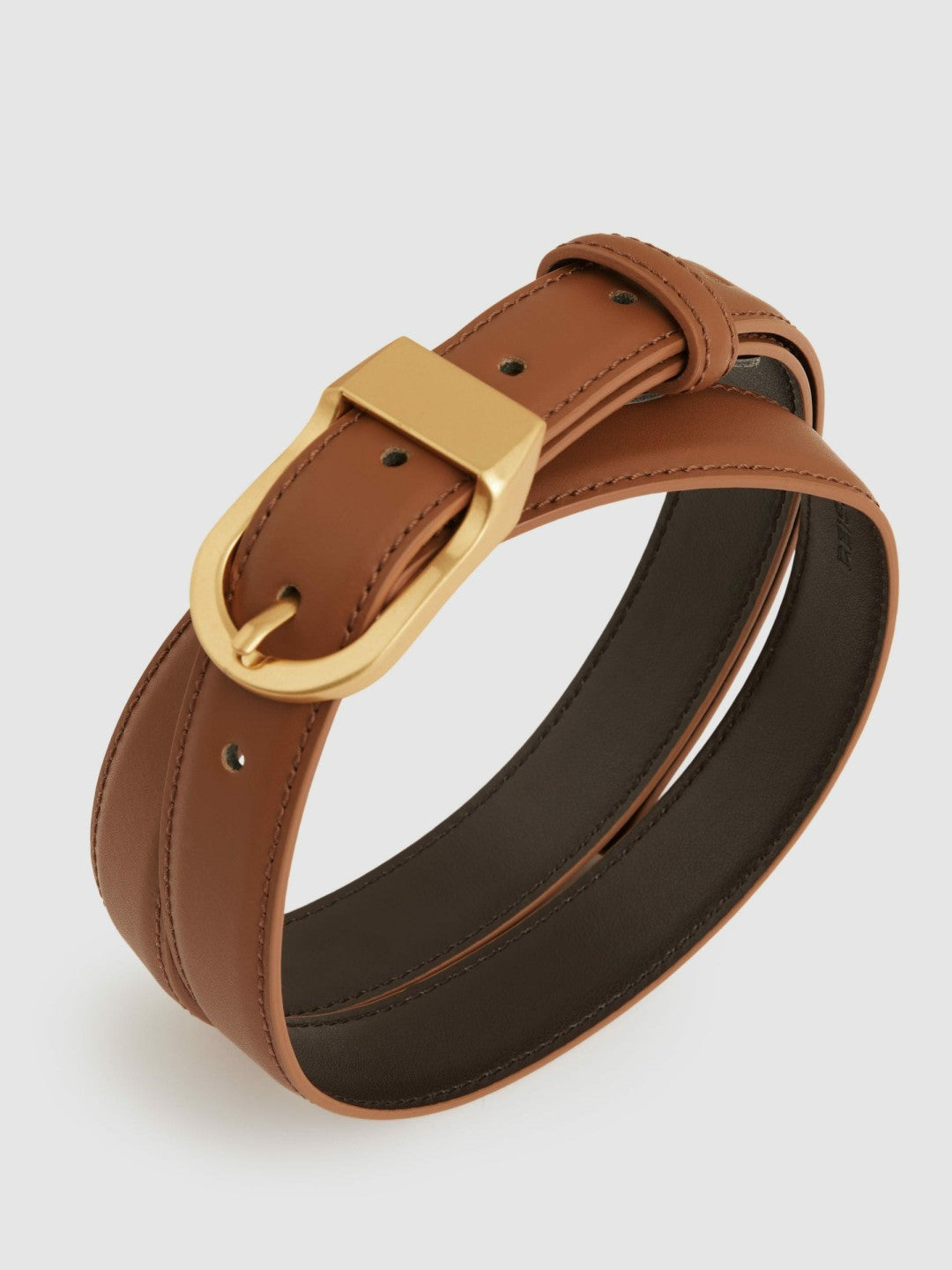 Reiss Leather Curved-Buckle Belt in Tan