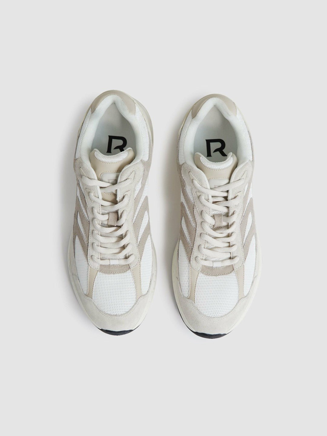 Reiss Panelled Running Trainers in Off White/Stone