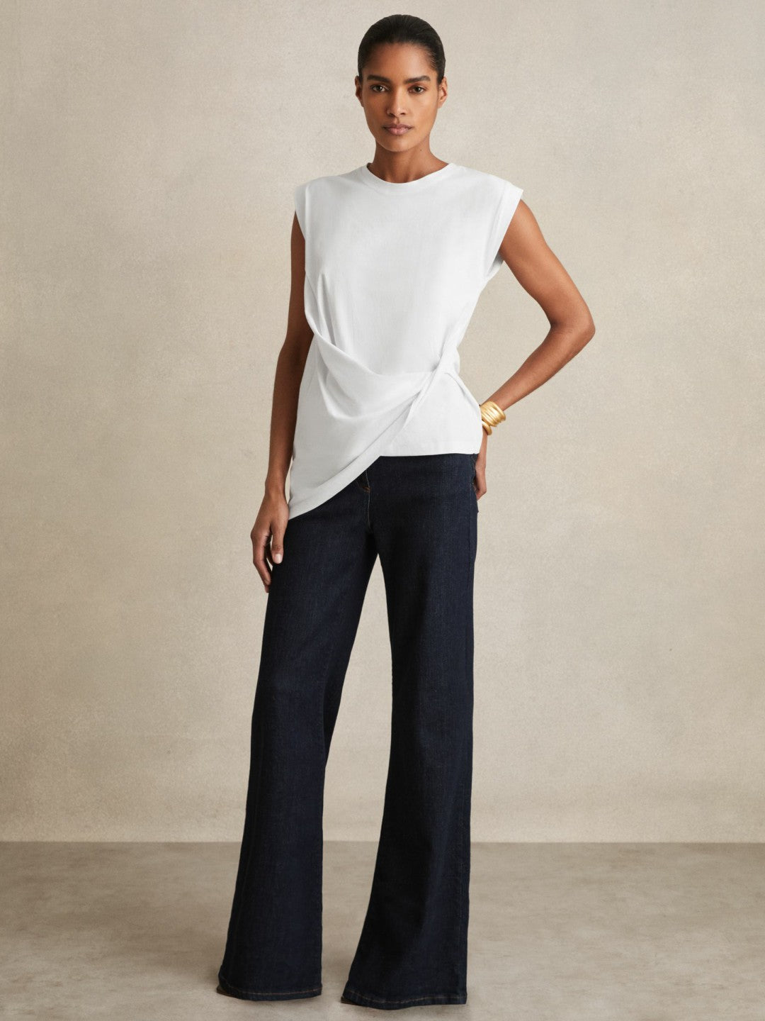 Reiss Cotton Drape T-Shirt in White