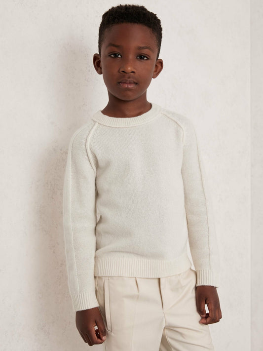 Reiss 9-13 yrs Wool-Cashmere Reverse-Seam Jumper in Off White
