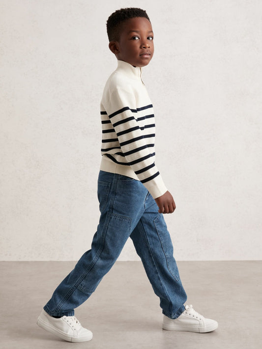 Reiss 9-13 yrs Cotton-Blend Stripe Half-Zip Jumper in White