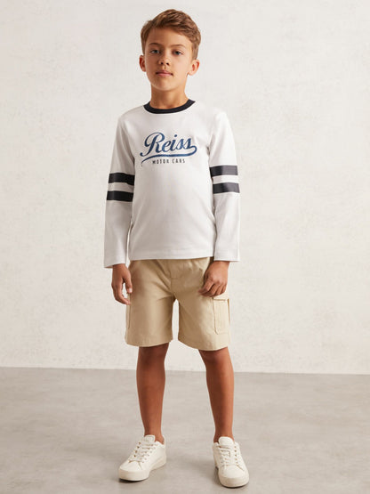 Reiss 3-9 yrs Cotton Motor Cars Logo T-Shirt in White/Blue
