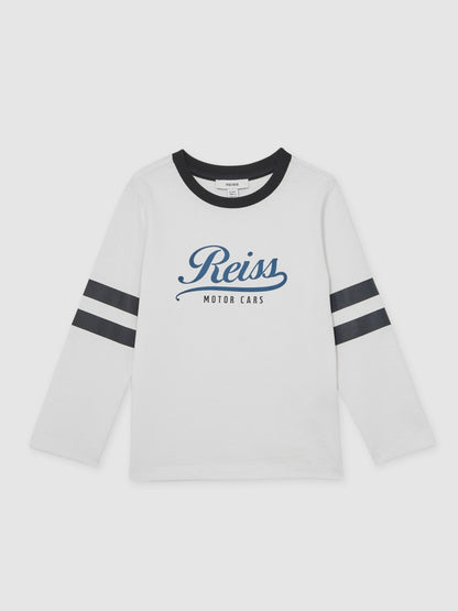 Reiss 3-9 yrs Cotton Motor Cars Logo T-Shirt in White/Blue