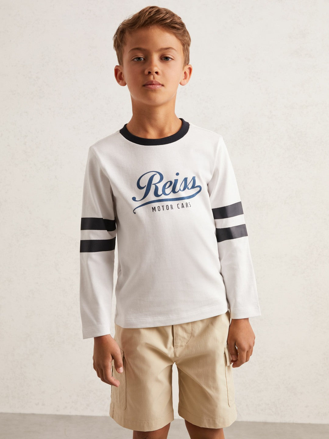 Reiss 3-9 yrs Cotton Motor Cars Logo T-Shirt in White/Blue
