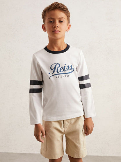 Reiss 3-9 yrs Cotton Motor Cars Logo T-Shirt in White/Blue