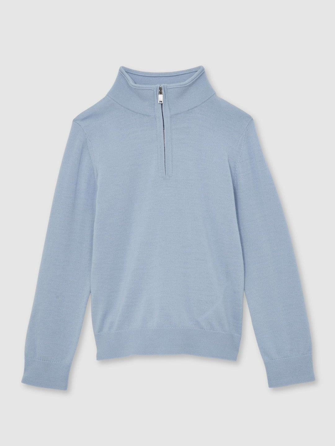 Reiss 13-14 yrs Merino Wool Half-Zip Funnel Neck Jumper in Soft Blue Melange