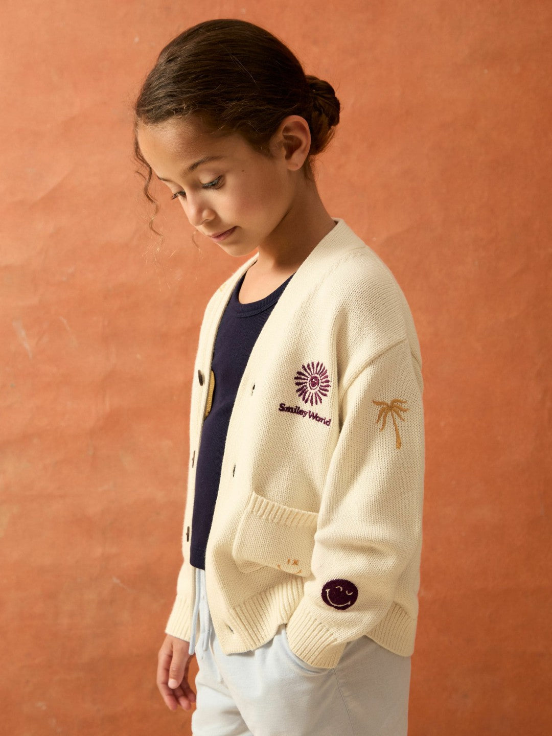 Reiss 13-14 yrs SmileyWorld Embroidery Cardigan Unisex Fit in Off White
