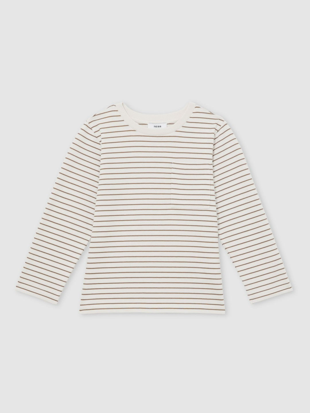 Reiss 9-13 yrs Stretch-Cotton Stripe T-Shirt in Off White/Camel