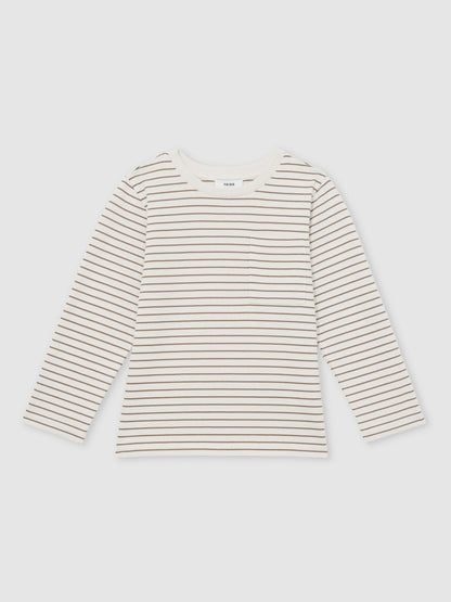 Reiss 9-13 yrs Stretch-Cotton Stripe T-Shirt in Off White/Camel