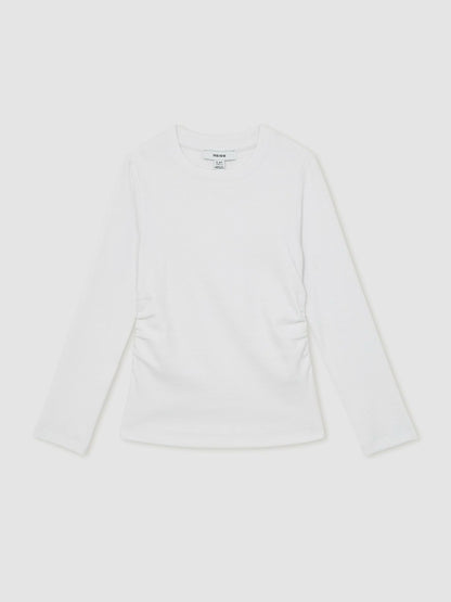 Reiss 4-9 yrs Cotton Ruched Long-Sleeve T-Shirt with Stretch in Ivory