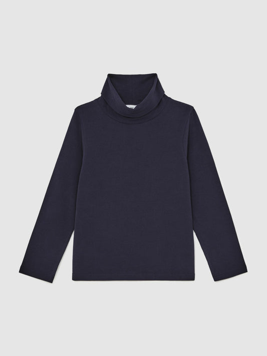 Reiss 13-14 yrs Cotton-Jersey Roll-Neck Top with Stretch in Navy