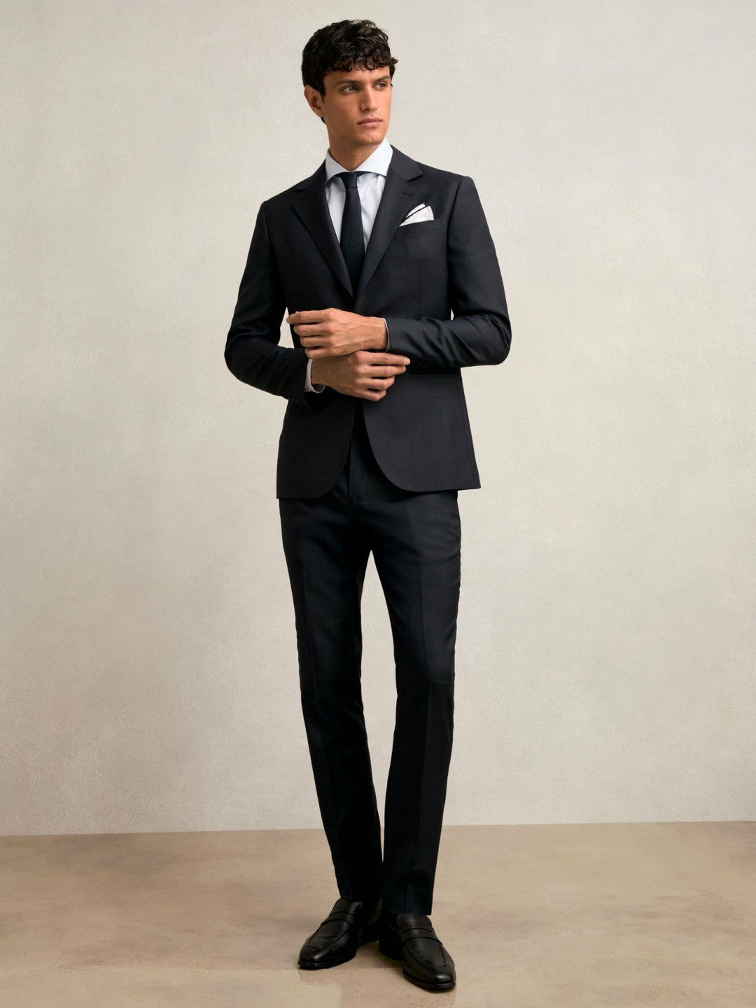 Reiss Slim-Fit Wool Single Breasted Check Suit Blazer in Navy