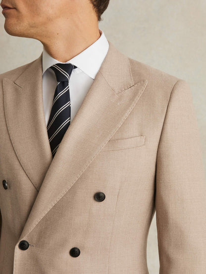 Reiss Slim-Fit Wool-Blend Double-Breasted Suit Blazer in Oatmeal Brown
