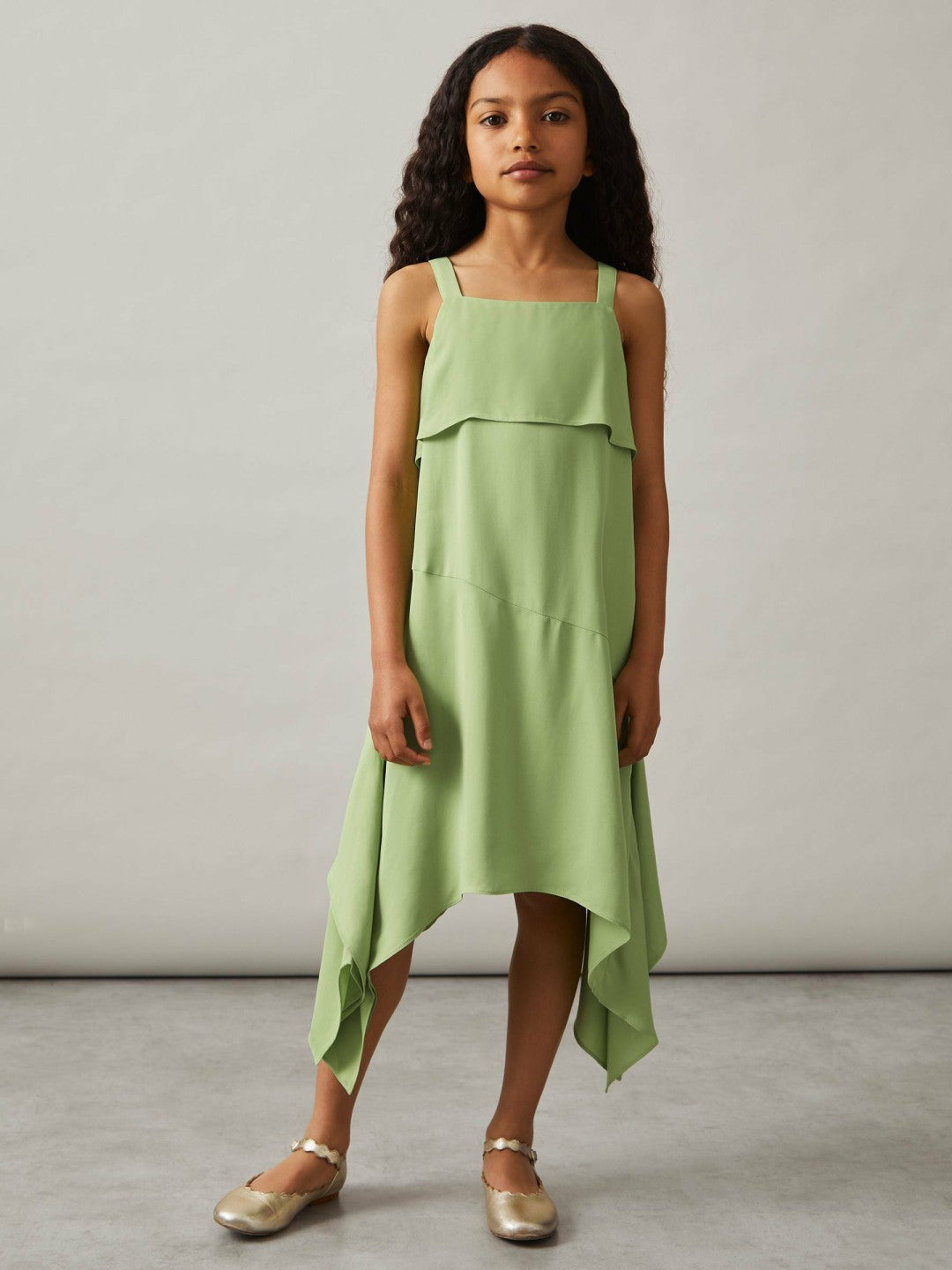 Reiss 4-9 yrs Handkerchief-Hem Sleeveless Dress in Green