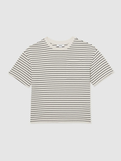 Reiss 13-14 yrs Cotton-Blend Stripe T-Shirt in White/Navy
