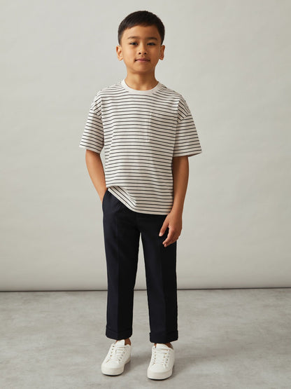 Reiss 13-14 yrs Cotton-Blend Stripe T-Shirt in White/Navy