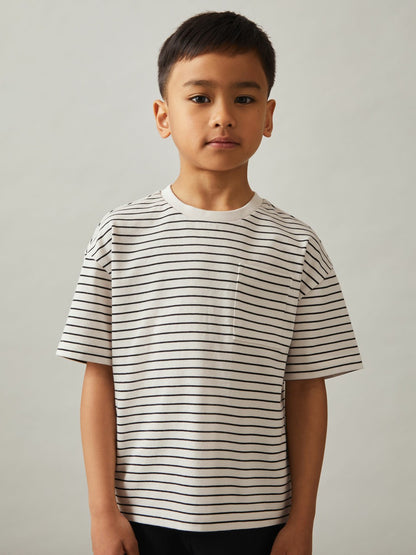 Reiss 13-14 yrs Cotton-Blend Stripe T-Shirt in White/Navy