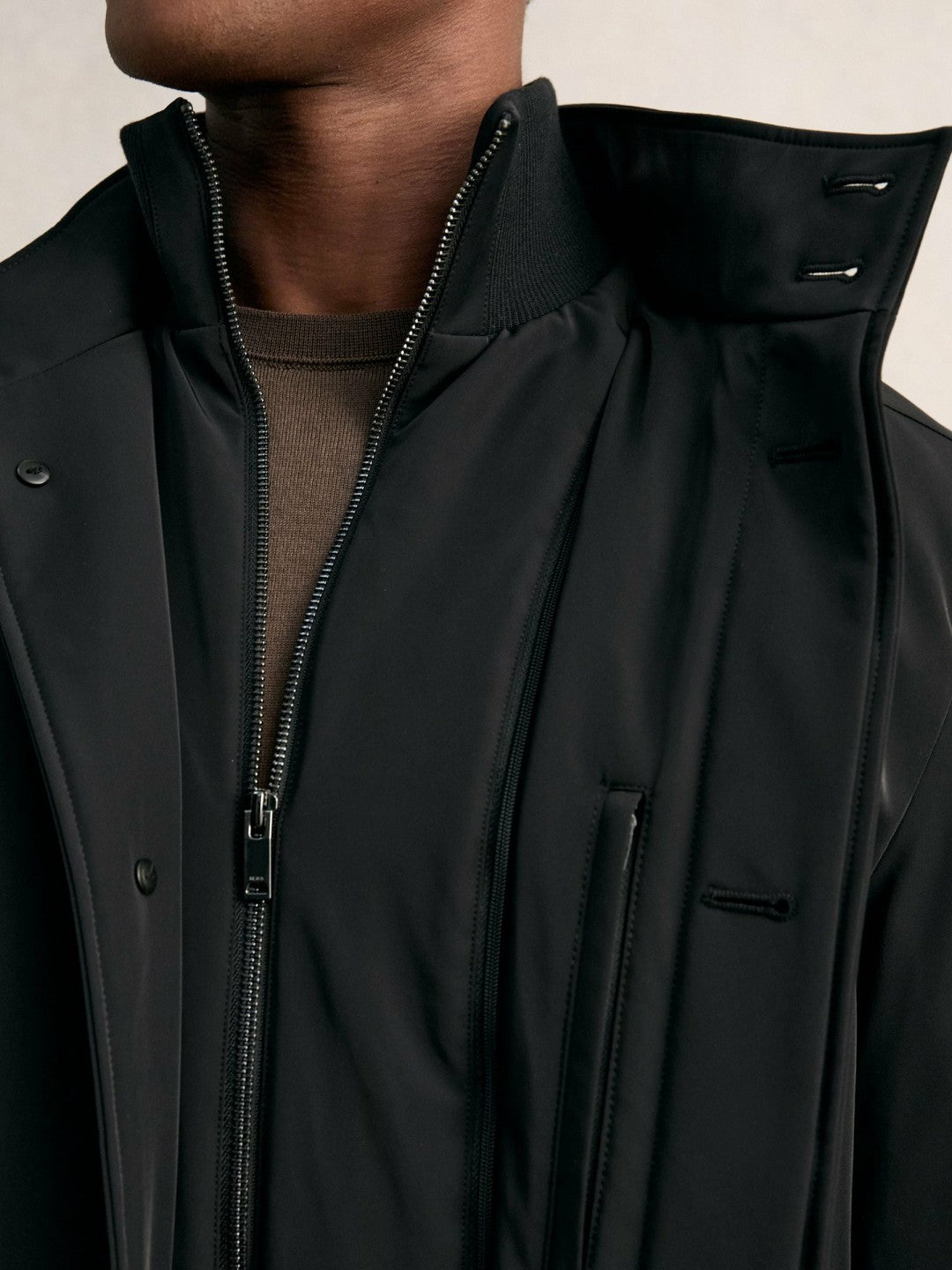 Reiss Hybrid Removable-Gilet Overcoat in Black