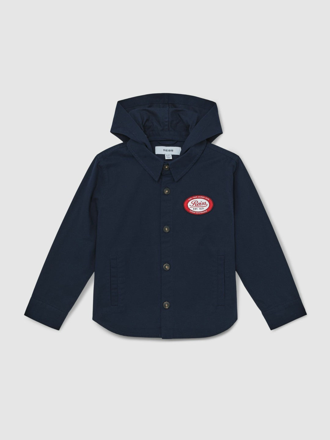Reiss Cotton Removable-Hood Motor Cars Jacket in Navy