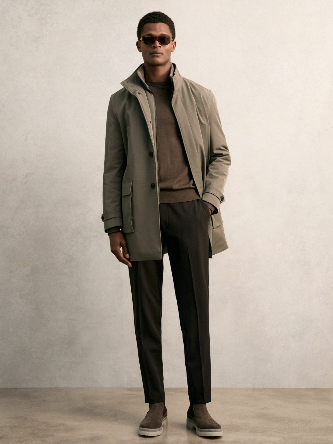 Reiss Hybrid Removable-Gilet Overcoat in Mushroom Brown