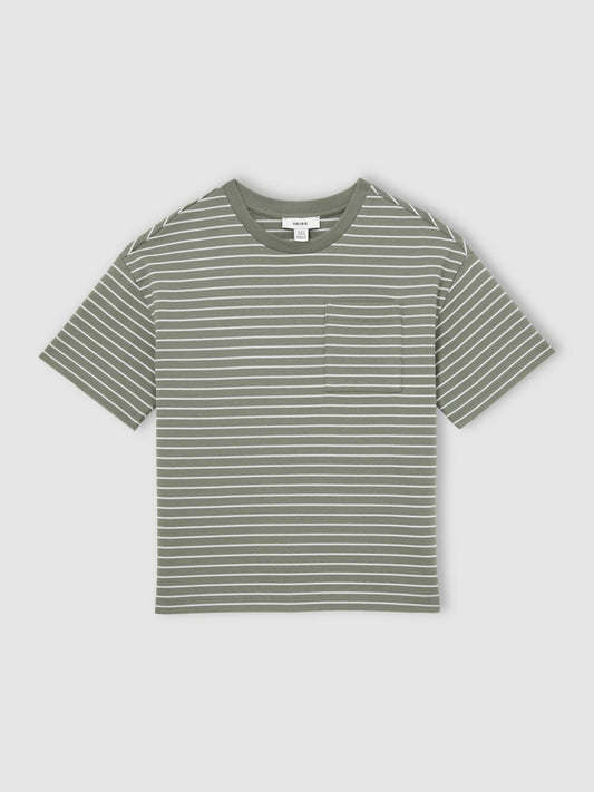 Reiss 13-14 yrs Cotton-Blend Stripe T-Shirt in Sage/White