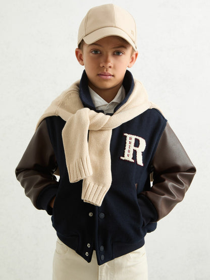 Reiss 13-14 yrs Motor Cars Press-Stud Bomber Jacket in Navy/Brown
