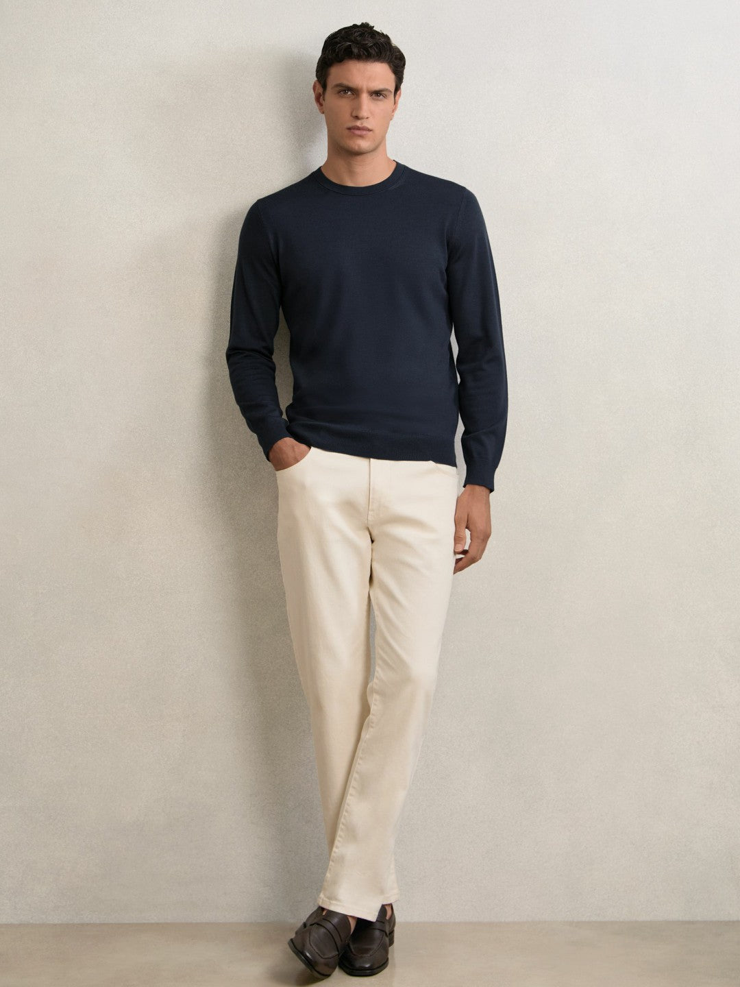 Reiss Merino Wool Crew Neck Jumper in Midnight Navy