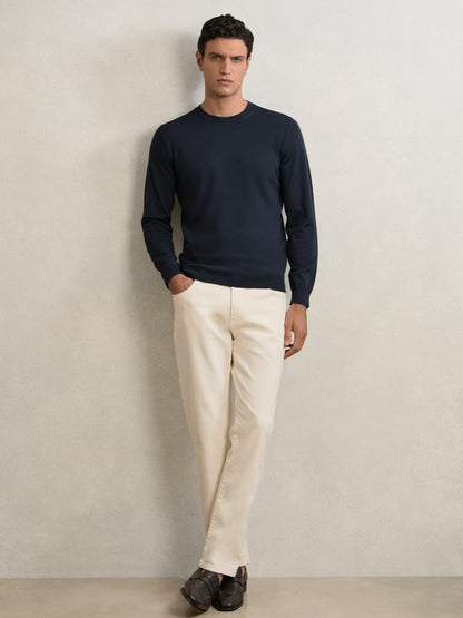 Reiss Merino Wool Crew Neck Jumper in Midnight Navy