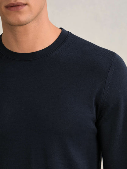 Reiss Merino Wool Crew Neck Jumper in Midnight Navy