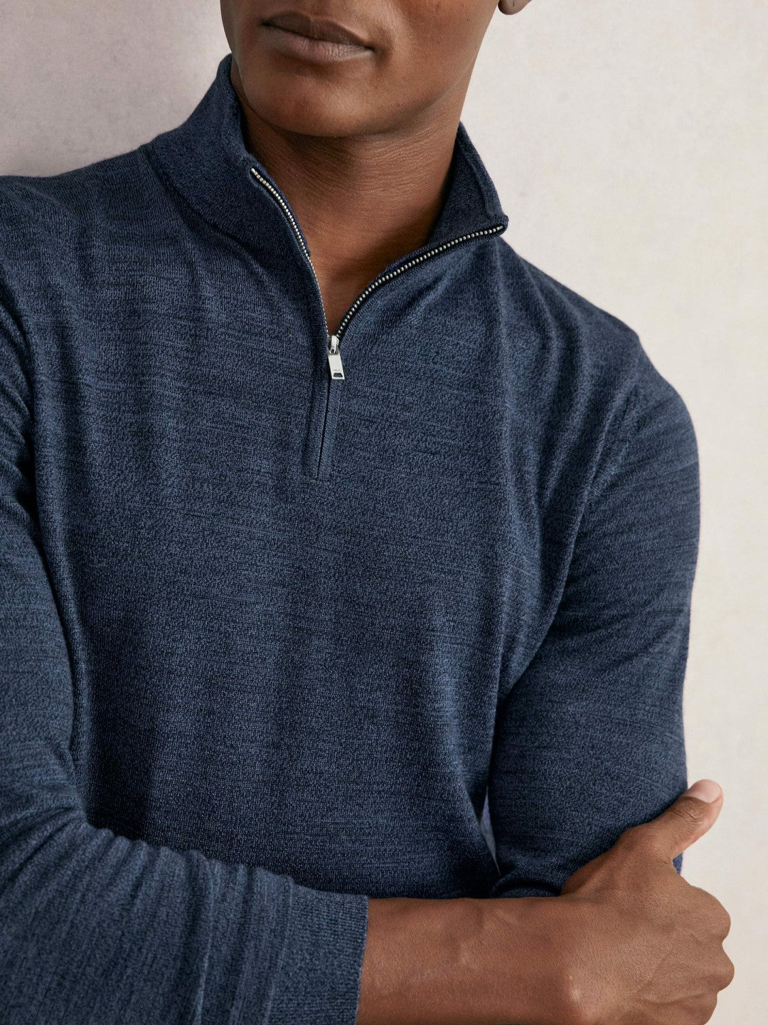 Reiss Merino Wool Half-Zip Jumper in Denim Jaspe