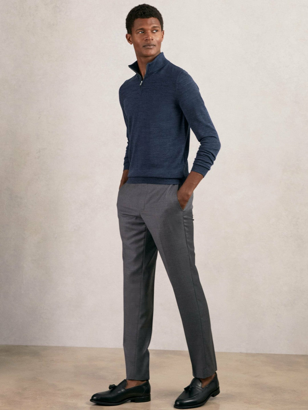 Reiss Merino Wool Half-Zip Jumper in Denim Jaspe