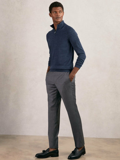 Reiss Merino Wool Half-Zip Jumper in Denim Jaspe