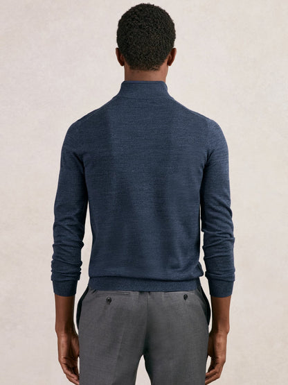 Reiss Merino Wool Half-Zip Jumper in Denim Jaspe