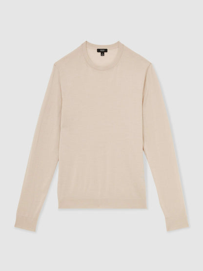 Reiss Merino-Wool Crew-Neck Jumper in Beige