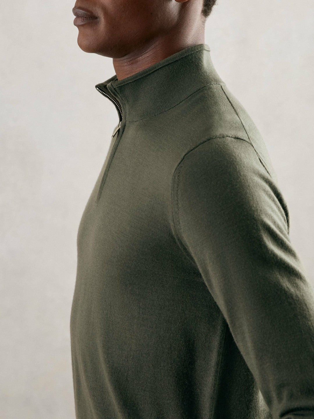 Reiss Merino Wool Half-Zip Jumper in Kale Green